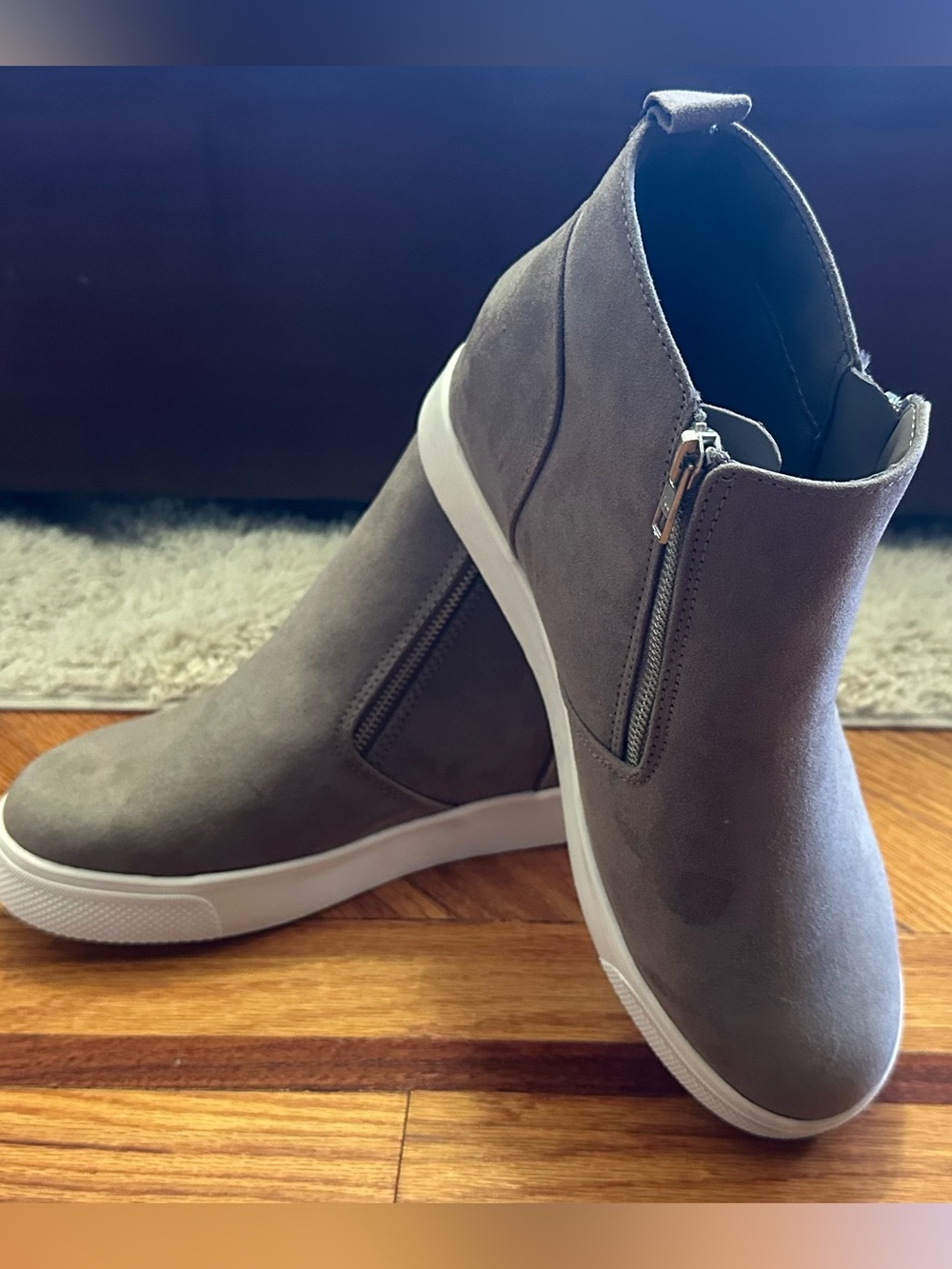 Women's taupe memory foam Suede Side-Zip Wedge Sneaker Boot